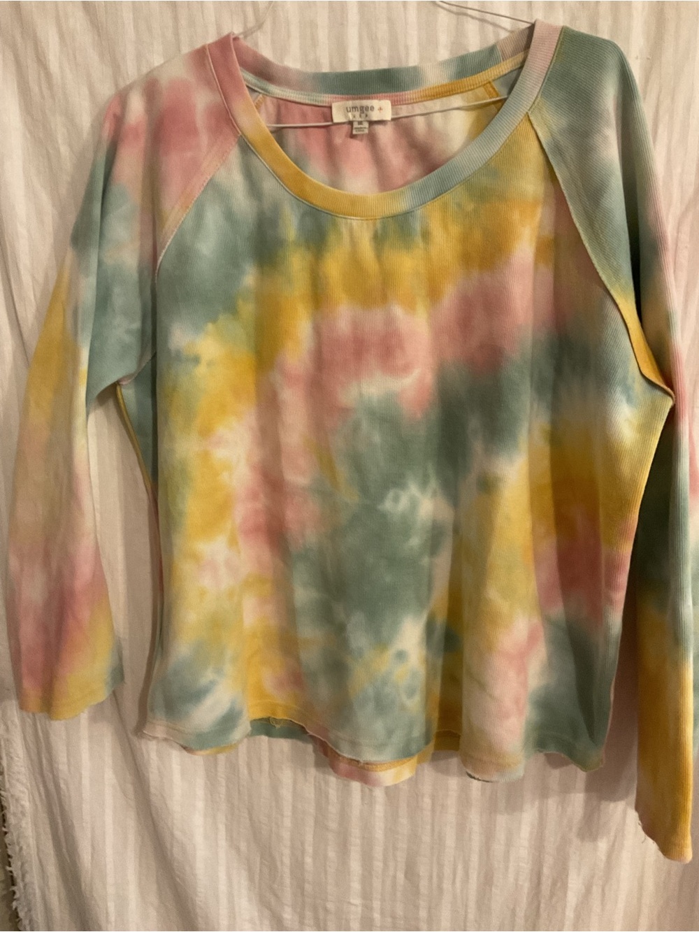 Umgee Pastel Tie-Dye Raglan Long Sleeve Top - Multicolor 1XL